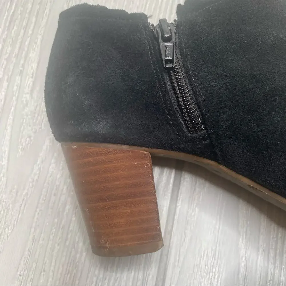Jack Rogers Women's Black Suede Marianne Scalloped Trim Ankle Boots Size 8